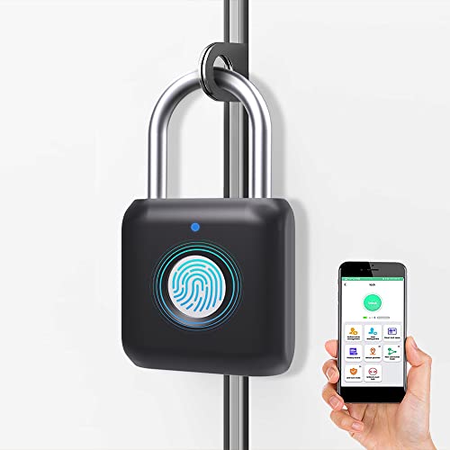 Candado con huella dactilar eLinkSmart Smart Locker Lock Cerradura sin llave con huella digital para armario de gimnasio, armario de escuela (App+negra)