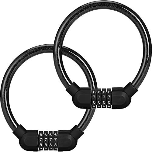 2 Candado de Bicicleta Cadena Bici Universal Mini portátil Cerradura de Bicicleta Alta Seguridad Candado de Cable Combinación 4 Dígitos Bloqueo para Triciclo Scooter Motocicleta (negro, 40 cm)