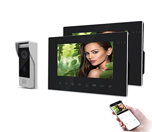 Jeatone Wifi Videoportero 2 monitors,Timbre con Cable de Cámara 1080P,Audio Video Bidireccional,Tuya Smart App,Instantánea Móvil,Vigilancia Activa,Desbloqueo Remoto,Hablar,Grabar