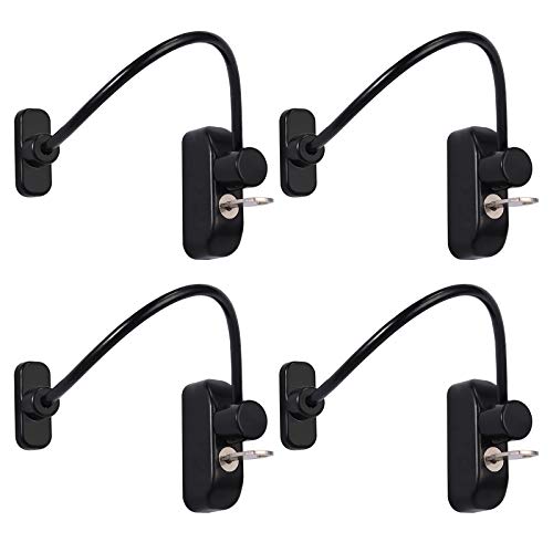 Neoteck 4 pcs Seguridad para Ventana/Puerta Cerradura de Ventana para Niño Restrictor de Ventana Cable de Bloqueo para Niños Bebés Familia Aplicaciones Públicas y Comerciales-Negro