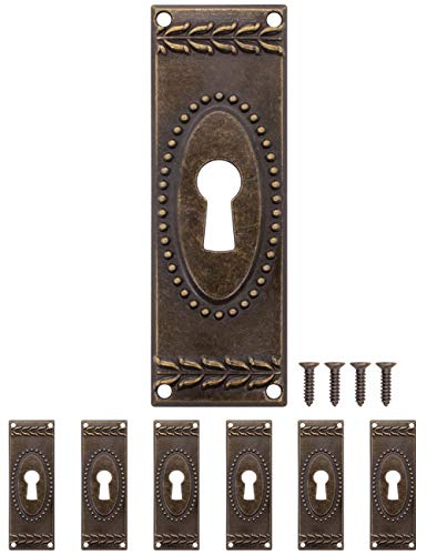 FUXXER® - 6 placas para llaves antiguas, rosetas de cerradura, cerradura, cerradura, agujero para llave, latón vintage, bronce, estilo modernista, diseño Art Deco, 6 unidades, 73 x 24 mm.