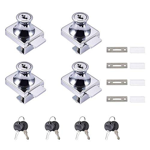 Cerradura para Vitrina de Vidrio, 4 piezas Puerta de vidrio Gabinete de exhibición Cerradura de seguridad para puerta de vidrio de 5-8 mm (0.2-0.31 