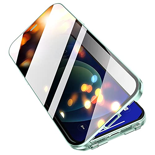 Funda antipeeping con cerraduras de seguridad para iPhone 13 Pro Max Funda de vidrio de doble cara con protector de lente de cámara, carcasa de aluminio 360 protector de pantalla de privacidad de