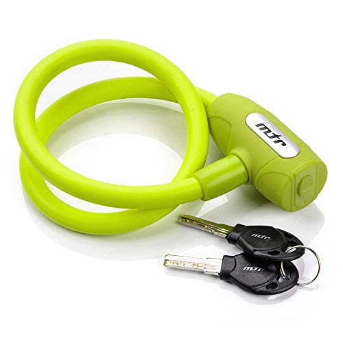 meteor Candado para Bicicleta - Cable de Bloqueo antirrobo Alta Seguridad para la Bicicleta - Cerradura - Candado de Cable (65 cm, Clave (Verde))