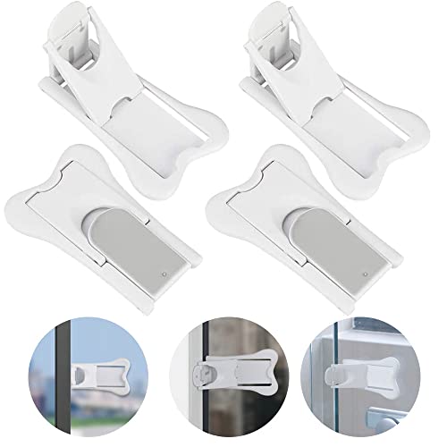 WENRERO 4 PCS Cerradura de Seguridad para Niños Bloqueo Ventanas Correderas para Bebés Con Adhesivo Correderas Bloqueo de Seguridad de ABS Cierre Seguridad para Niño Ventana Corrediza Gabinete Puerta