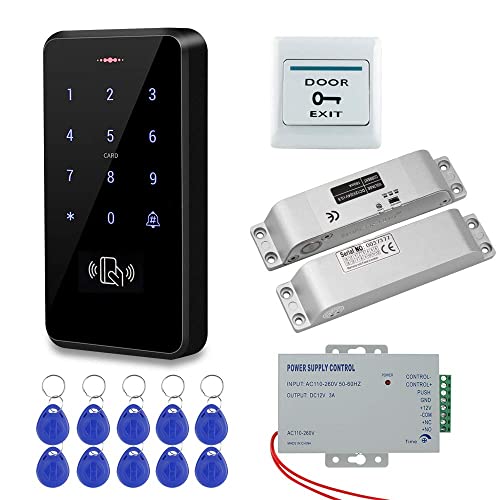 HFeng IP68 Kit de Sistema de Control de Acceso de Puerta Exterior Resistente al Agua Teclado RFID + Cerraduras Electrónicas de Perno de Caída + 10pcs Llaveros Para el Hogar