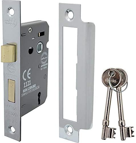 3 palancas de cromo pulido mortice Sashlock de 65 mm, cerradura de puerta con llave, puertas internas y externas aprobadas por la CE y protección contra incendios