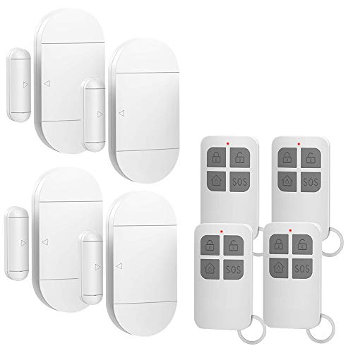 Shackcom 4pcs Alarma para Puertas y Ventanas con Control Remoto para casa con Sensor Magnético Inalámbrico para Sistema de Seguridad para el hogar - Antirrobo Detectores Sirenas con Pilas-130db