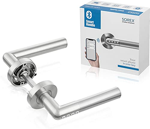 SOREX wireless Solutions Manija de puerta electrónica SOREX FLEX con código, manija de puerta delantera con cerradura inteligente, manija de puerta con cerradura (Plata, 142mm x 56mm x 66mm)