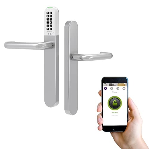 WAFERLOCK Cerradura inteligente L701, cerradura de manija de puerta de entrada sin llave con control de aplicación, tarjeta llave, código de acceso. Bluetooth habilitado, resistente al agua Blanco