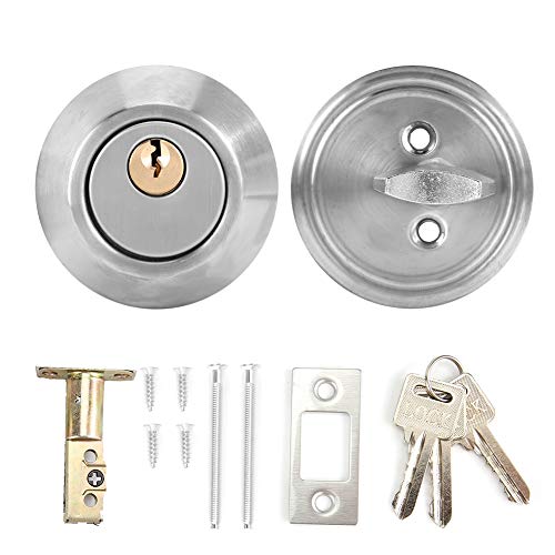 GAESHOW Cerradura de puerta de dormitorio antirrobo de seguridad de cilindro único de acero inoxidable con cerradura de seguridad de llaves(Plata)