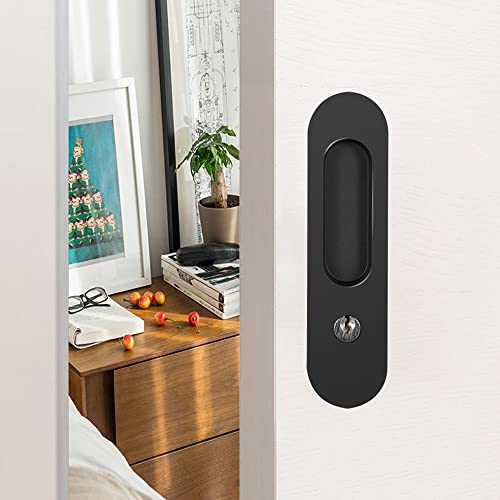 Cerradura de puerta corredera Llave de bolsillo Manija de puerta con llave Cerradura de puerta Conjuntos Manija de puerta invisible 173mm Negro