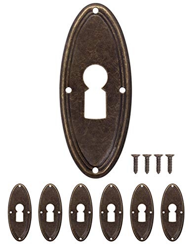 FUXXER® - 6 placas de llave antiguas, rosetas de cerradura, herrajes para cerradura, agujero para llave, latón bronce vintage, estilo modernista, diseño Art Deco de 6 unidades, 60 x 24 mm.