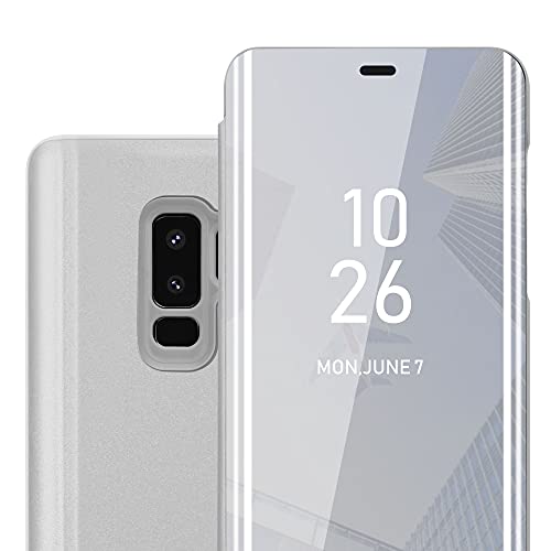 Cadorabo Funda Compatible con Samsung Galaxy S9 Plus en Agata Plata - Funda Protectora Clear View Mirror - Funda ultradelgada Funda Etui con función de Soporte Protección de 360 ​​Grados