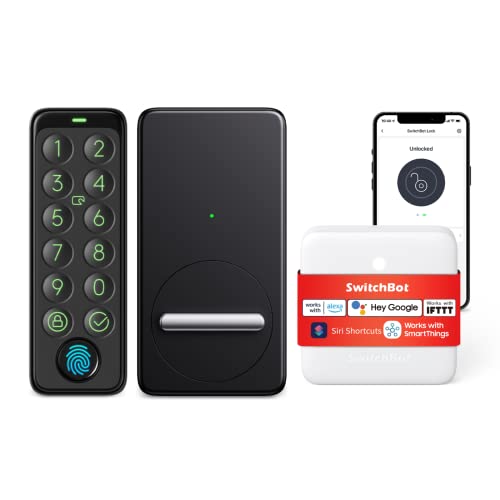 SwitchBot WiFi Smart Lock with Keypad Touch, Fingerprint Entry Door Lock for Front Door, Electronic Smart Deadbolt, Fits Your Existing Deadbolt in Minutes, Great for Airbnbs, Vacation Rentals and More