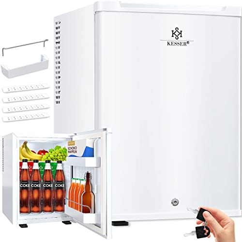 KESSER® Minifrigorífico con cerradura, minibar de 40 litros de capacidad, silencioso (22 db), con cerradura, dormitorio, bisagra de la puerta cambiable, aprox. 4°-16°C, altura 57 cm