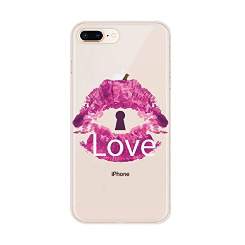 DIYthinker Regalo Transparente Cubierta del día de San Valentín Rosada del Labio Amor Ojo de la Cerradura de Apple iPhone de 7/8 de teléfono Flexible TPU Suave iPhone 7/8 Caso