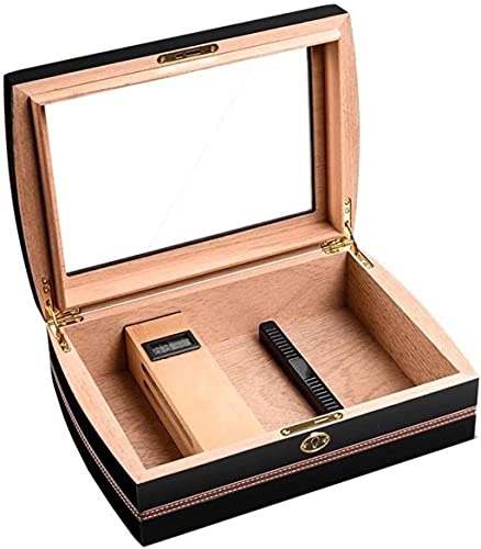 LIUYULONG humidor de Puros Caja de Cangrejo de Madera de Cedro, Caja de cigarros de Gran Capacidad, con Cerradura de Seguridad (Color : Black)