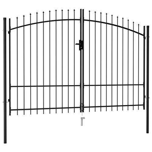 Festnight Cancela de Valla Doble Puerta, Puerta de Valla de Jardín, Puerta para Valla de Acero, con Cerradura y Bisagra de Perno, Negro 3x1,75 m