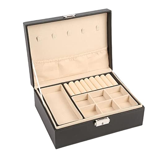 KEMIE Luoqun Store Caja organizadora de Joyas de 2 Capas, Caja organizadora de Joyas con Soporte for Joyas, Caja extraíble con Cerradura