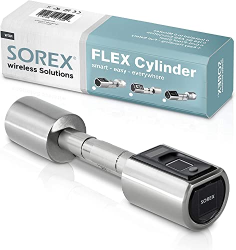 SOREX wireless Solutions Cerradura de puerta electrónica SOREX FLEX con huella digital, cerradura inteligente con cilindro de bloqueo (Longitud estándar, 40-60 mm exterior / 30-65 mm interior)