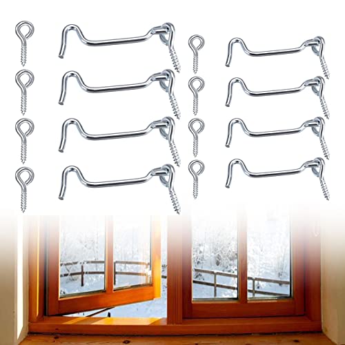 Gancho de Ventana,Gancho de Cabina,8 Pcs Cerradura Gancho para Puerta,Pestillo Gancho Acero Inoxidable,Cerradura Gancho para Puerta,Gancho de Ojo de Ventana con Tornillos para Baño,Ventana,Dormitorio