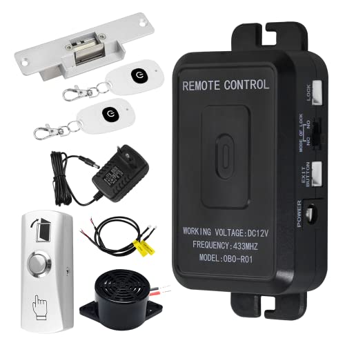 FUSYTULY Kit de Sistema de Control de Acceso Completo Abredor Inalámbrico de 433 MHz + Cerradura de Puerta Eléctrica NC + Transmisor Remoto de 30 Metros Desbloqueado