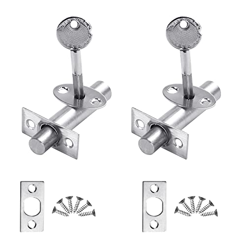 OTTYMO 2pcs Pestillos de Seguridad para Puerta, Kit de Cerradura Seguridad Puerta, Cerrojo de Puerta Antirrobo de Acero Inoxidable, Cerradura de Cerrojo con Llave, Incorporados y Ocultos en Puerta