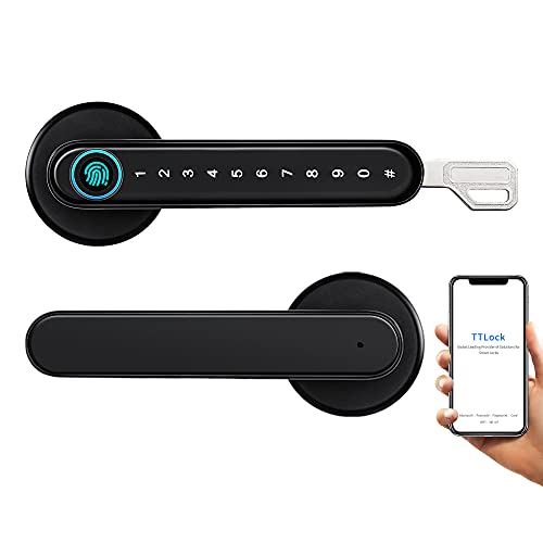 Cerradura inteligente, CATCHFACE Cerradura de puerta con huellas dactilares Cerradura de puerta inteligente Pomo de puerta con teclado y llave Biométrica Cerradura de puerta TTLock App Cerradura