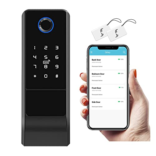 Memows Cerradura inteligente de la puerta,cerradura inteligente de huellas dactilares Bluetooth con tarjeta IC y llave mecánica,antirrobo,cierre de huellas dactilares impermeable y digital del teclado