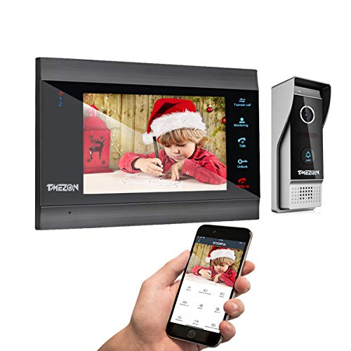 TMEZON Videoportero Wifi Sistema de intercomunicación,Monitor 1080P 7 zoll y timbre con cable para 1 familia, tecnología de 4 cables,Desbloqueo Remoto,visión Nocturna, instantánea/grabación,Tuya Smart