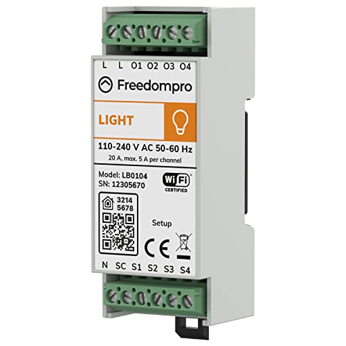 Módulo Light 4C 5A Freedompro - Interruptor WiFi Professional Smart Home para el control inteligente de 4 luces | Compatible con Homekit, Alexa, Google Home, IFTTT | Comando por voz y control remoto