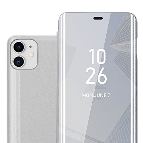 Cadorabo Funda Compatible con Apple iPhone 11 en Agata Plata - Funda Protectora Clear View Mirror - Funda ultradelgada Funda Etui con función de Soporte Protección de 360 ​​Grados