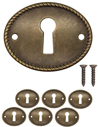 FUXXER® - 6 rosetas de cerradura antiguas, accesorios de cerradura, tapa de cerradura, diseño de latón vintage, 37 mm x 29 mm, juego de 6, bronce