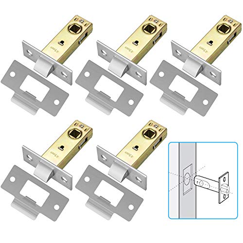 RMENOOR 5pcs Pestillos de puerta, Acero Inoxidable Tubular Mortice Pestillos Planos de 45 mm Backset de Baño e Indicador de Pestillo para Manija Sin Tornillos