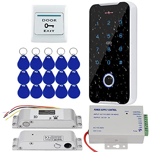 KUMU IP68 Sistema a Prueba de Agua NFC Teclado+Fuente de Alimentación DC12V+Cerradura de Perno de Caída Eléctrica+Botón de Salida de Puerta + 15Uds Llave IC