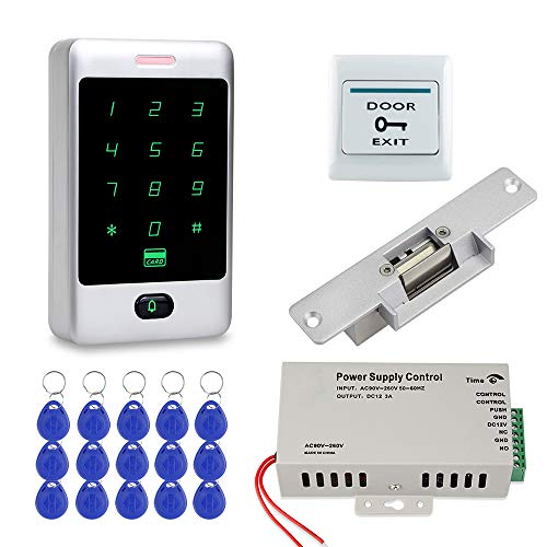 FST Sistemas de Seguridad para el Hogar Teclado RFID + Cerradura Eléctrica NC + Fuente de Alimentación Control Acceso + Tarjetas de Llave de 15 Piezas