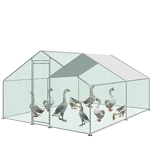 Izrielar Gallinero XXL con cerradura de seguridad y paño de color PE impermeable, mucho espacio para pollos, conejos y otros animales pequeños, marco de acero estable, 3 x 4 x 2 m