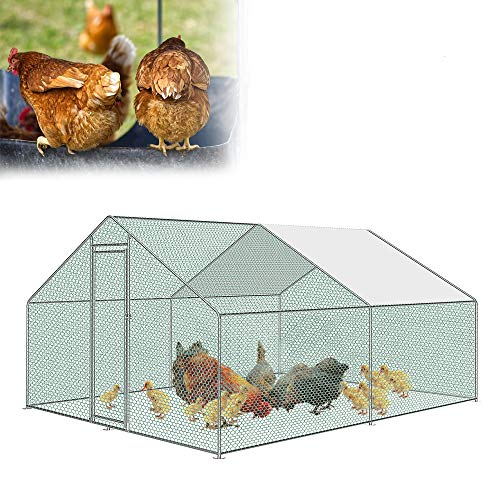 YINGXI Gallinero, gallinero, jaula para aves con cerradura, marco de acero galvanizado, techo de polietileno para aves de corral, conejos, gallinas (3 x 4 x 2 m)