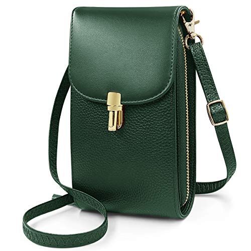 REETEE Bolso de teléfono móvil para Mujer Auténtica Piel Bolso Bandolera Móvil, Pequeño Bolso Movil Mujer Monedero con Ranuras para Tarjeta y Correa Ajustable Bolsos para Movil (Verde) …