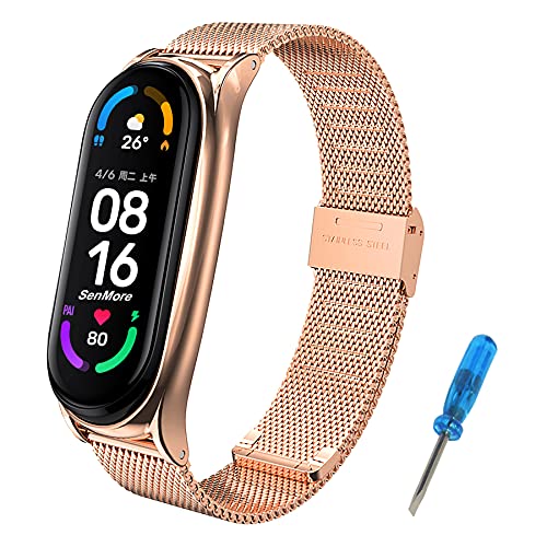 SenMore Compatible Correa Xiaomi Mi Band 6 Mi Band 5/4/3 Correas Metal, Pulsera de Acero Inoxidable Agradable para Mi Band 6 Correa Mi Band 5 Correa y Mi Band 4/3 Correa (No Host)