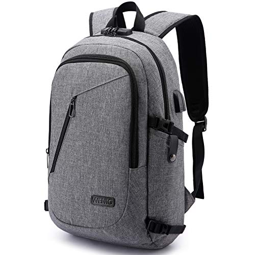 WENIG Mochila Antirrobo Impermeable,Mochila Portatil 15.6 Pulgadas Mochila Hombre con Puerto de Carga USB,Mochila Backpack para el Laptop para Ordenador del Negocio Trabajo Diario Viaje-Gris