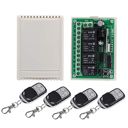 12V Inalámbrico RF Control Remoto Módulo Interruptor de Control Remoto Multifunción, Interruptor de Relé Inalámbrico Receptor DC12V 4 Transceptor + 1 Receptor para Puerta Garaje, Control de Entrada