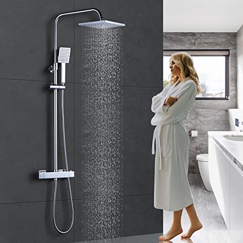 ARCORA Sistema de ducha con termostato, ducha de lluvia con barra ajustable, juego de ducha de acero inoxidable con temperatura constante de 38 ℃ como cerradura de seguridad