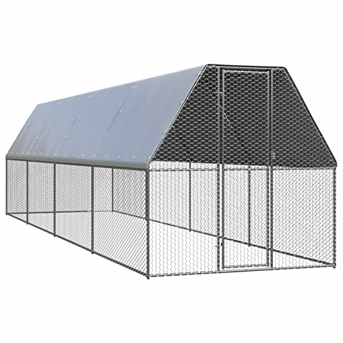 Festnjght Grande Perrera de Exterior con Toldo Jaula Gallinero de Exterior con Techo Impermeable de Acero Galvanizado 2 x 8 x 2 m, Gallinero Aviario Corral Habitáculos con Puerta y Cerradura