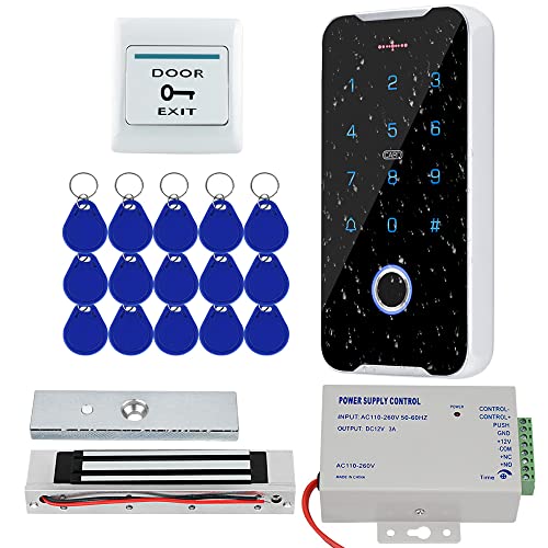 KUMU IP68 Sistema a Prueba de Agua NFC Teclado+Fuente de Alimentación DC12V + 180kg Cerradura Magnética+Botón de Salida de Puerta+15pcs Llave IC