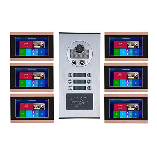 QXue 7 Pulgadas Videoportero Intercomunicador Sistema Kit con Visión Nocturna Cámara + Cerradura eléctrica (6-Monitors 1-Cámara)