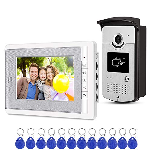 uoweky Sistema de Control de Acceso de la Cámara RFID del Teléfono de la Puerta de Intercomunicación de Video en Casa + 10pcs ID Blue Keyfob (1 cámara 1 monitor)