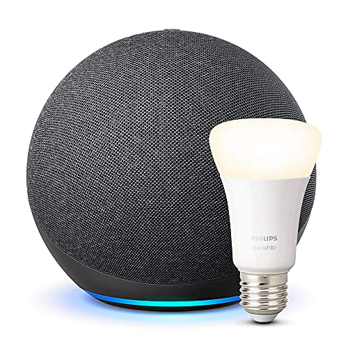 Echo (4.ª generación) | Sonido de alta calidad | Antracita + Philips Hue Bombilla Inteligente (E27), compatible con Alexa