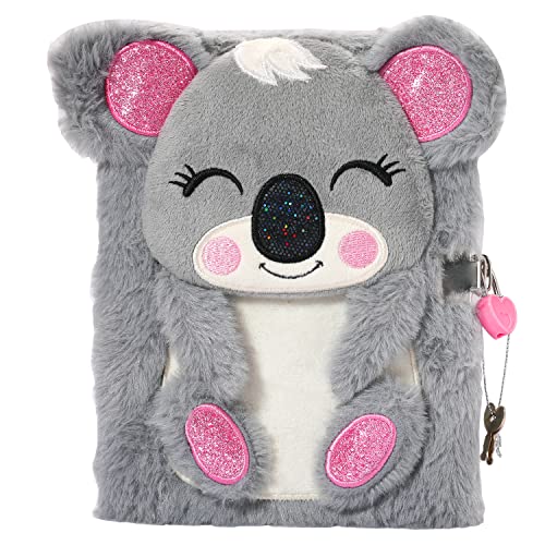 Pinkgarden Koala - Agenda para niñas con cerradura y llaves, cuaderno de koala de felpa para niños, diario de bloqueo secreto con 160 páginas a rayas para escribir dibujo, regalos para niñas (Koala)